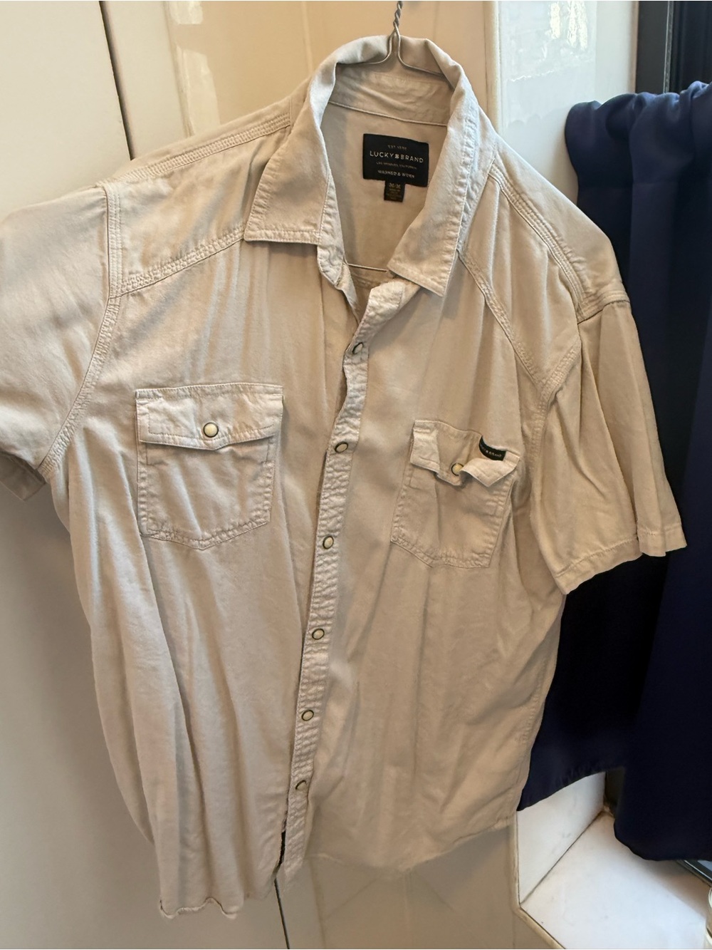 Lucky Brand Short-Sleeve Button-Up Shirt in Light Beige